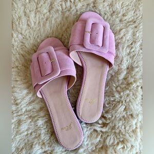 Pink Suede J.Crew Slides with Buckle Detail